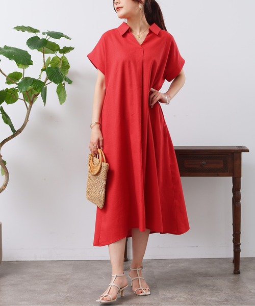 Chez toi(シェトワ)の「フレンチスリーブスキッパーワンピース(シャツワンピース・レディース・レッド/グリーン/ブラック・FREE)」の18枚目の写真