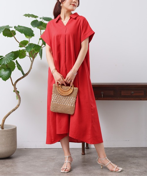 Chez toi(シェトワ)の「フレンチスリーブスキッパーワンピース(シャツワンピース・レディース・レッド/グリーン/ブラック・FREE)」の20枚目の写真