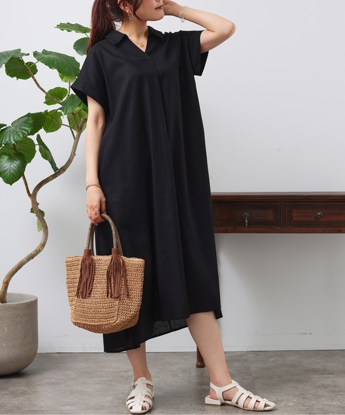 Chez toi(シェトワ)の「フレンチスリーブスキッパーワンピース(シャツワンピース・レディース・レッド/グリーン/ブラック・FREE)」の21枚目の写真