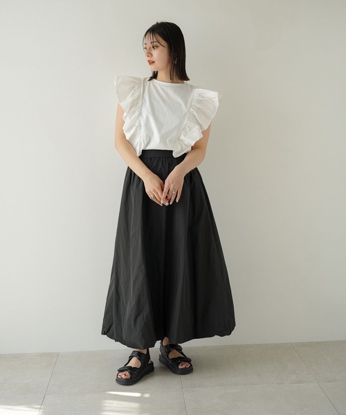 rectangle（レクタングル）の「前後2WAYフリルトップス/Tシャツ（Tシャツ/カットソー・レディース・ブラック/オフホワイト・FREE）」の6枚目の写真