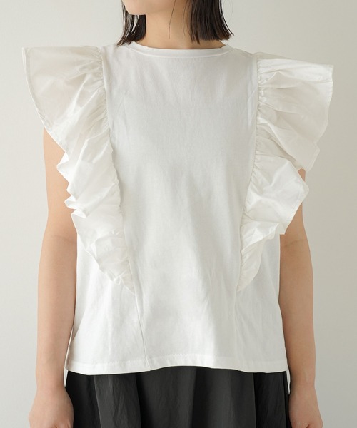 rectangle（レクタングル）の「前後2WAYフリルトップス/Tシャツ（Tシャツ/カットソー・レディース・ブラック/オフホワイト・FREE）」の9枚目の写真