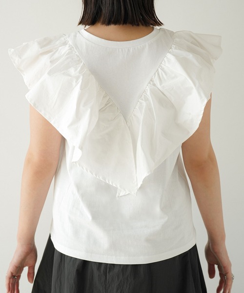 rectangle（レクタングル）の「前後2WAYフリルトップス/Tシャツ（Tシャツ/カットソー・レディース・ブラック/オフホワイト・FREE）」の10枚目の写真