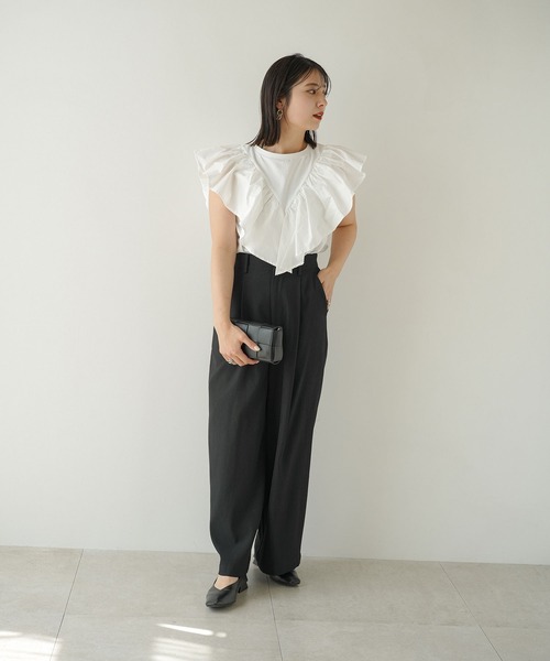 rectangle（レクタングル）の「前後2WAYフリルトップス/Tシャツ（Tシャツ/カットソー・レディース・ブラック/オフホワイト・FREE）」の8枚目の写真