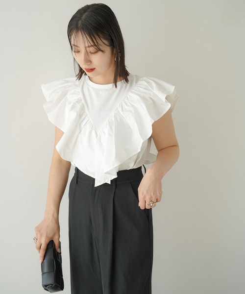 rectangle（レクタングル）の「前後2WAYフリルトップス/Tシャツ（Tシャツ/カットソー・レディース・ブラック/オフホワイト・FREE）」の3枚目の写真