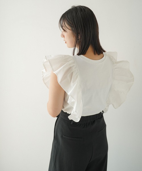 rectangle（レクタングル）の「前後2WAYフリルトップス/Tシャツ（Tシャツ/カットソー・レディース・ブラック/オフホワイト・FREE）」の4枚目の写真
