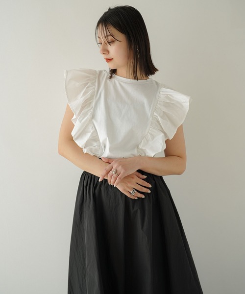 rectangle（レクタングル）の「前後2WAYフリルトップス/Tシャツ（Tシャツ/カットソー・レディース・ブラック/オフホワイト・FREE）」の5枚目の写真