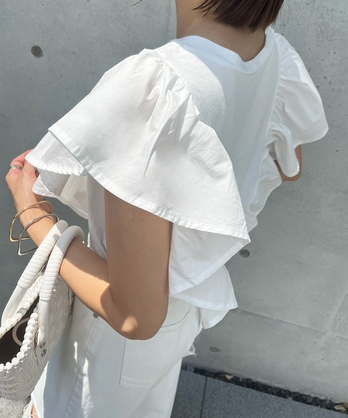 rectangle（レクタングル）の「前後2WAYフリルトップス/Tシャツ（Tシャツ/カットソー・レディース・ブラック/オフホワイト・FREE）」の15枚目の写真