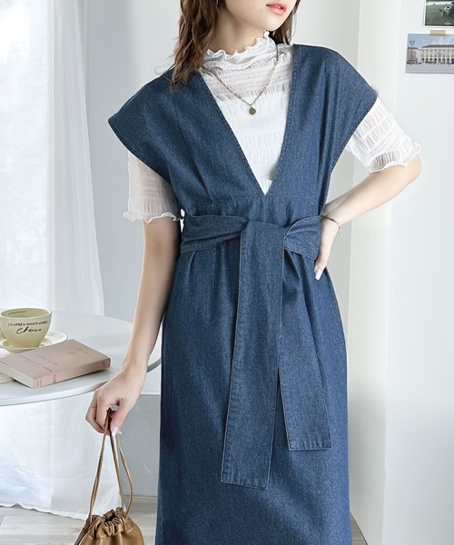 ヤッコマリカルド デニムワンピース ジャンパースカート Vネック 通年