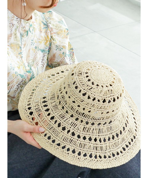 Te chichi(テチチ)の「サテンリボンすかし編みハット(ハット・レディース・ブラック/ベージュ・フリ-)」の2枚目の写真