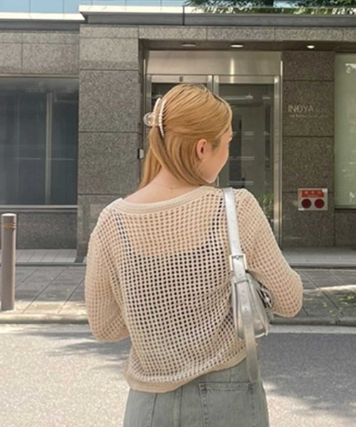 SPIGA(スピーガ)の「ラウンドネック透かし編み長袖サマーニットトップス(ニット/セーター・レディース・ベージュ/ブラック/ホワイト・FREE)」の11枚目の写真