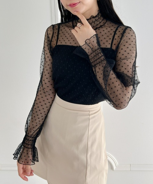 Loueme(ルエム)の「ドットチュールシャーリングブラウス(シャツ/ブラウス・レディース・アイボリー/ブラック/ホワイト・FREE)」の14枚目の写真