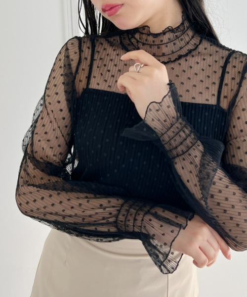 Loueme(ルエム)の「ドットチュールシャーリングブラウス(シャツ/ブラウス・レディース・アイボリー/ブラック/ホワイト・FREE)」の10枚目の写真