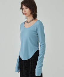 2way U neck rib top/2way Uネックリブトップス