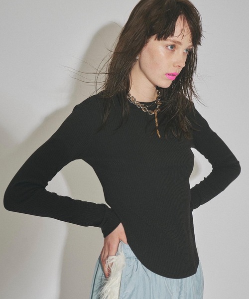 yae（ヤエ）の「2way U neck rib top/2way Uネックリブトップス（Tシャツ/カットソー・レディース・ブラック/グレー/ライトブルー/ベビーピンク/ブルー系その他/ネイビー・FREE）」の18枚目の写真