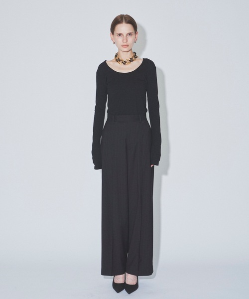 yae（ヤエ）の「2way U neck rib top/2way Uネックリブトップス（Tシャツ/カットソー・レディース・ブラック/グレー/ライトブルー/ベビーピンク/ブルー系その他/ネイビー・FREE）」の14枚目の写真