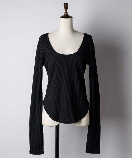 2way U neck rib top/2way Uネックリブトップス（Tシャツ/カットソー