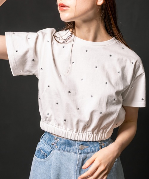 OLIVE des OLIVE（オリーブデオリーブ）の「キラキラTシャツ　1032060010（Tシャツ/カットソー・レディース・ブラック/オフホワイト/ピンク・FREE）」の2枚目の写真