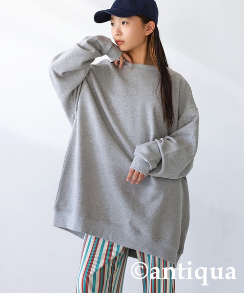 antiqua（アンティカ）の「綿混生地BIG裏毛トップス（スウェット・キッズ・杢グレー/ブラック/レッド/ブルー/グリーン・120/160/140）」の2枚目の写真