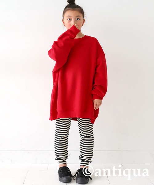 antiqua（アンティカ）の「綿混生地BIG裏毛トップス（スウェット・キッズ・杢グレー/ブラック/レッド/ブルー/グリーン・120/160/140）」の17枚目の写真