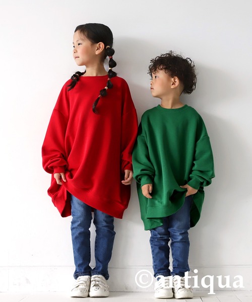 antiqua（アンティカ）の「綿混生地BIG裏毛トップス（スウェット・キッズ・杢グレー/ブラック/レッド/ブルー/グリーン・120/160/140）」の15枚目の写真