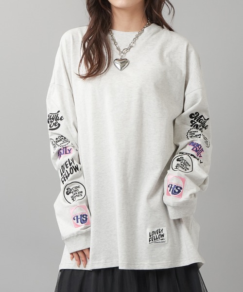 SPINNS（スピンズ）の「袖アソートロゴ刺繍 ロングスリーブTシャツ（Tシャツ/カットソー・レディース・ブラック/イエロー/オートミール/オフホワイト・ONESIZE）」の4枚目の写真