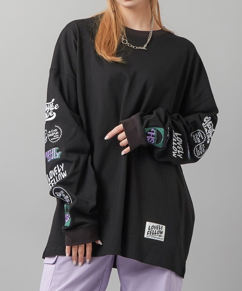 SPINNS（スピンズ）の「袖アソートロゴ刺繍 ロングスリーブTシャツ（Tシャツ/カットソー・レディース・ブラック/イエロー/オートミール/オフホワイト・ONESIZE）」の3枚目の写真