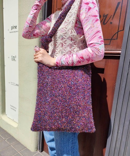 Casselini（キャセリーニ）の「Casselini(キャセリーニ)シャイニーニットトート（トートバッグ・レディース・パープル/ホワイト/シルバー・FREE）」の15枚目の写真