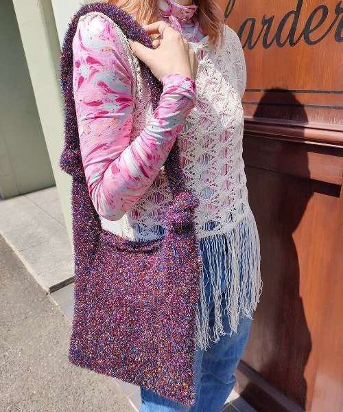 Casselini（キャセリーニ）の「Casselini(キャセリーニ)シャイニーニットトート（トートバッグ・レディース・パープル/ホワイト/シルバー・FREE）」の16枚目の写真