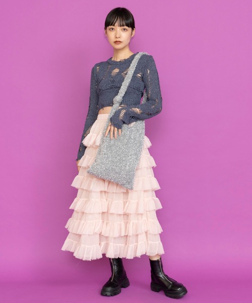 Casselini（キャセリーニ）の「Casselini(キャセリーニ)シャイニーニットトート（トートバッグ・レディース・パープル/ホワイト/シルバー・FREE）」の8枚目の写真