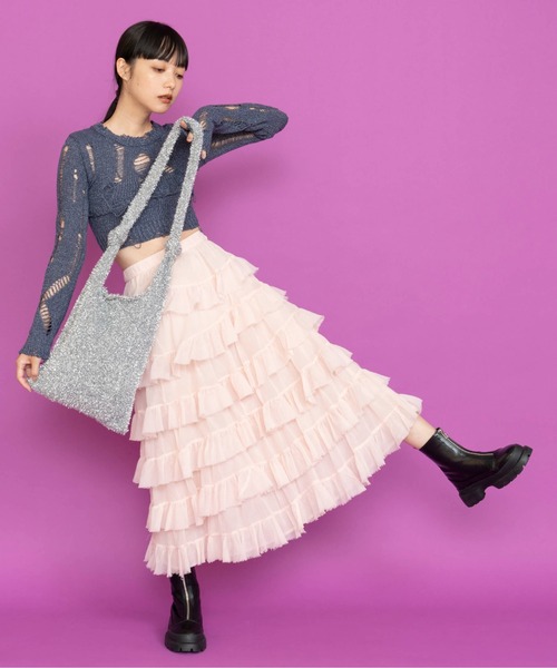 Casselini（キャセリーニ）の「Casselini(キャセリーニ)シャイニーニットトート（トートバッグ・レディース・パープル/ホワイト/シルバー・FREE）」の7枚目の写真