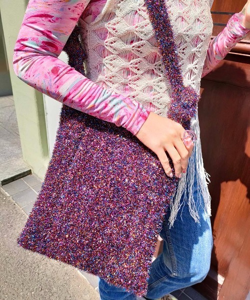 Casselini（キャセリーニ）の「Casselini(キャセリーニ)シャイニーニットトート（トートバッグ・レディース・パープル/ホワイト/シルバー・FREE）」の4枚目の写真