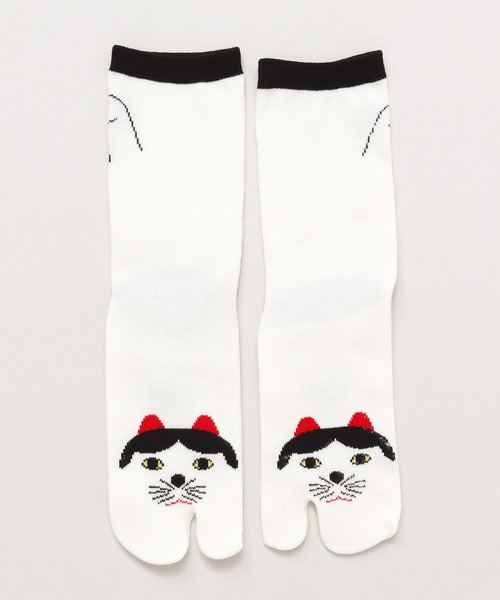 カヤ(カヤ)の「【カヤ】足袋型くつ下23~25cm 福猫 白ぶち(ソックス/靴下・レディース・ホワイト×ブラック・FREE)」の3枚目の写真