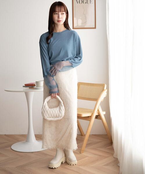 WEGO（ウィゴー）の「WEGO/袖切り替えシアーロンT（Tシャツ/カットソー・レディース・ホワイト/サックスブルー・FREE）」の4枚目の写真