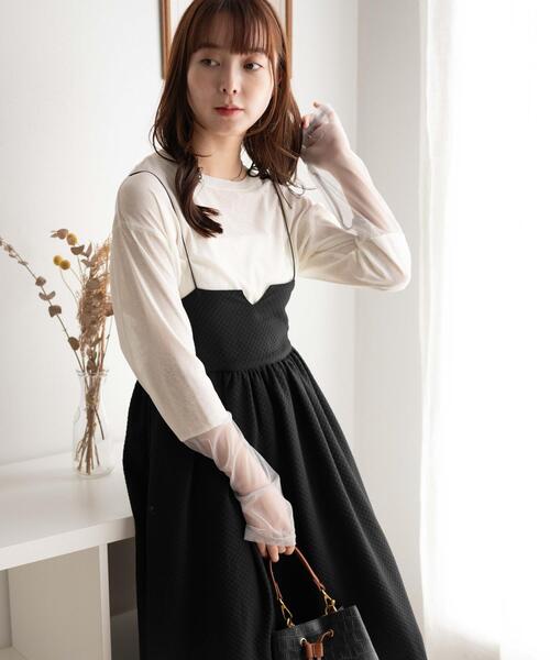 WEGO（ウィゴー）の「WEGO/袖切り替えシアーロンT（Tシャツ/カットソー・レディース・ホワイト/サックスブルー・FREE）」の6枚目の写真