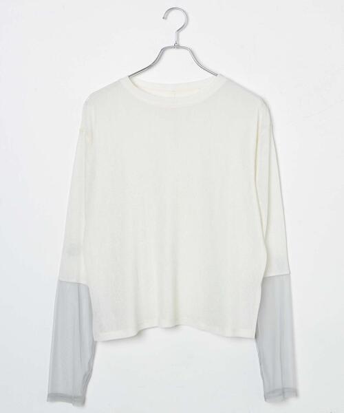 WEGO（ウィゴー）の「WEGO/袖切り替えシアーロンT（Tシャツ/カットソー・レディース・ホワイト/サックスブルー・FREE）」の14枚目の写真