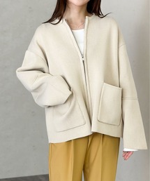 ポリスポンジニット ランタンスリーブデザインZIPカーディガン