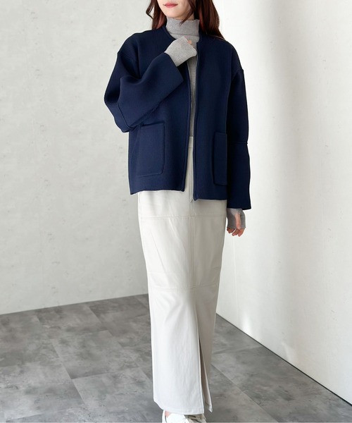 Per sist ence(パーシエンス)の「ポリスポンジニット ランタンスリーブデザインZIPカーディガン(カーディガン/ボレロ・レディース・ネイビー/グレー/ブラック/アイボリー・FREE)」の5枚目の写真