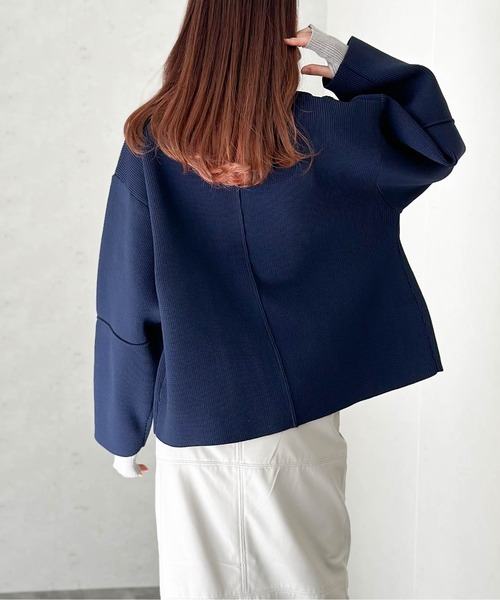 Per sist ence(パーシエンス)の「ポリスポンジニット ランタンスリーブデザインZIPカーディガン(カーディガン/ボレロ・レディース・ネイビー/グレー/ブラック/アイボリー・FREE)」の13枚目の写真