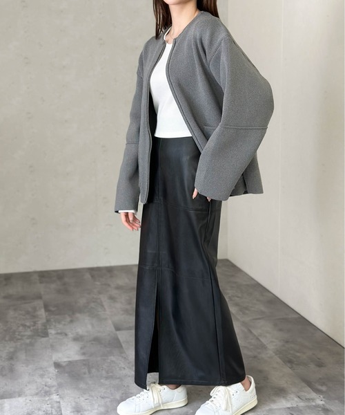 Per sist ence(パーシエンス)の「ポリスポンジニット ランタンスリーブデザインZIPカーディガン(カーディガン/ボレロ・レディース・ネイビー/グレー/ブラック/アイボリー・FREE)」の18枚目の写真