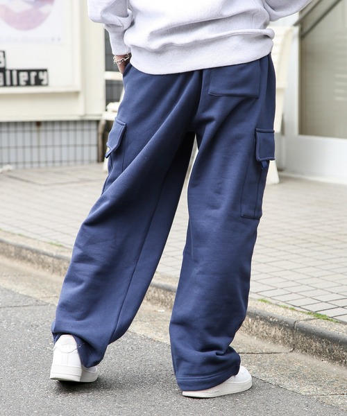 セール】【DISCUS】ワイドストレート バギー カーゴスウェットパンツ