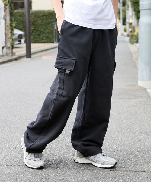 セール】【DISCUS】ワイドストレート バギー カーゴスウェットパンツ