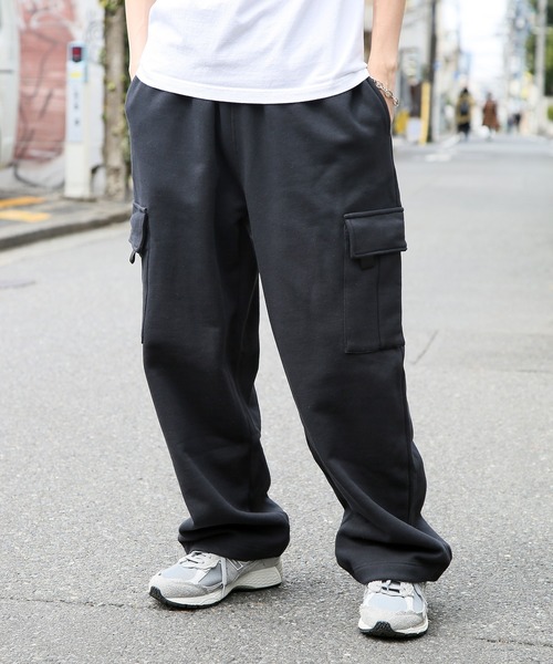 セール】【DISCUS】ワイドストレート バギー カーゴスウェットパンツ