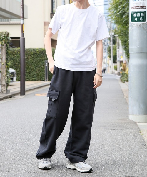 セール】【DISCUS】ワイドストレート バギー カーゴスウェットパンツ