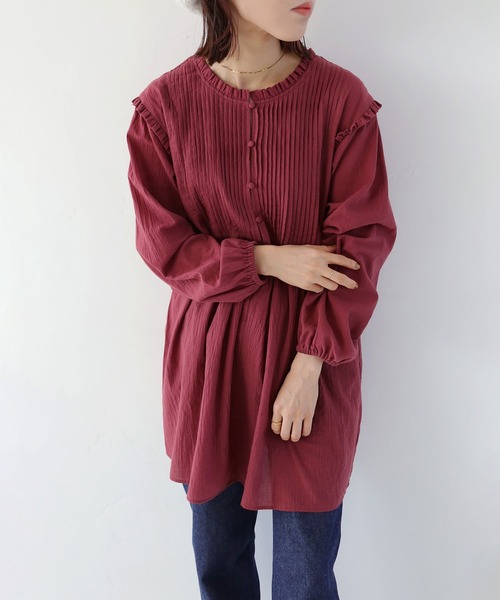 Crisp（クリスプ）の「フリルタックチュニック（シャツ/ブラウス・レディース・ワインレッド/チャコールグレー/ピンクベージュ/アイボリー・FREE）」の12枚目の写真