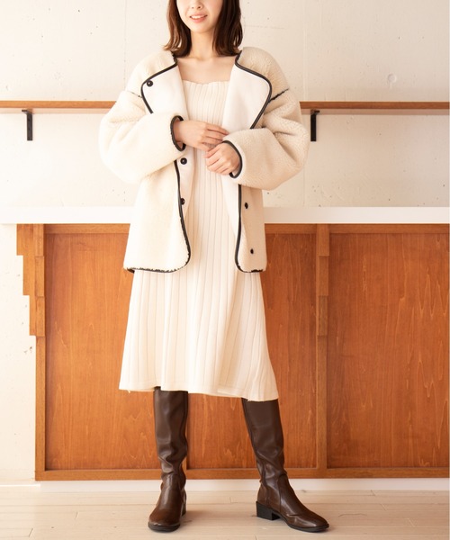 MAISON BREEZE（メゾンブリーズ）の「【MAISON BREEZE】リブニットノースリーブフレアワンピース KNF049（ワンピース・レディース・アイボリー/ブラック・FREE）」の7枚目の写真