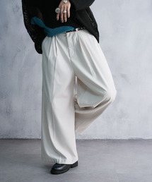 タグ付き【NILWAY／ニルウェイ】メルトン　ルーズ　ワイドストレートパンツ Nilway スラックス 420g&frasl;mTR配色ステッチワイドルーズ袴パンツ