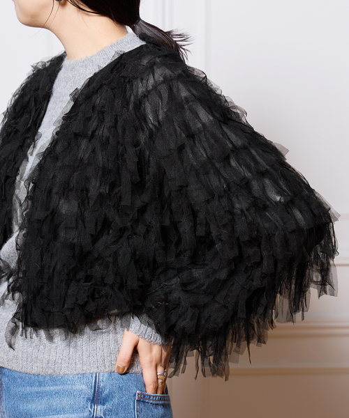 IENA LA BOUCLE チュールフリンジブラウス