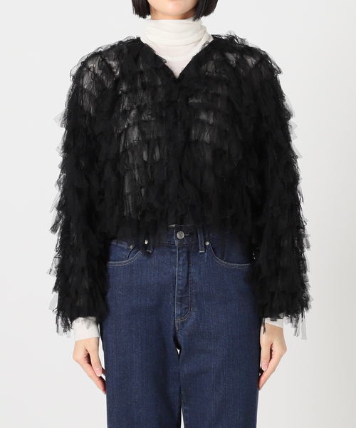 IENA LA BOUCLE チュールフリンジブラウス