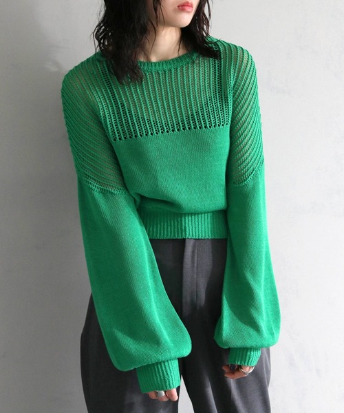 cheriella(シェリエラ)の「【cheriella】WEB限定メッシュ編地切替プルオーバー WEB LIMITED MESH PANEL PULLOVER(ニット/セーター・レディース・ブラック/オレンジ/グリーン/アイボリー・M)」の3枚目の写真