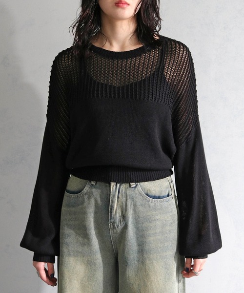 cheriella(シェリエラ)の「【cheriella】WEB限定メッシュ編地切替プルオーバー WEB LIMITED MESH PANEL PULLOVER(ニット/セーター・レディース・ブラック/オレンジ/グリーン/アイボリー・M)」の2枚目の写真